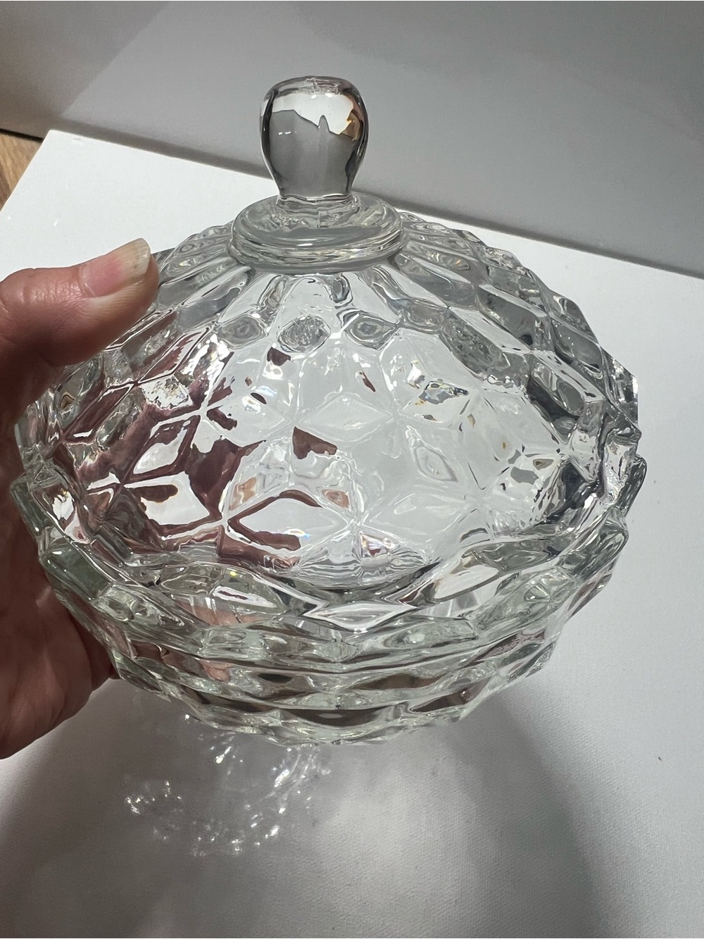 VTG Indiana Pressed Glass Lidded Candy Dish - Clear Glass